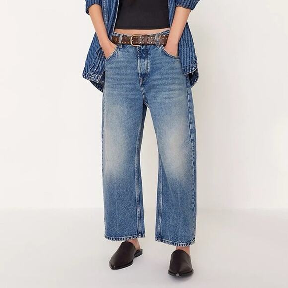 Free People We The Free Deep Tranced Dropped Boyfriend Jeans Denim Blue Size 25 - Picture 1 of 12